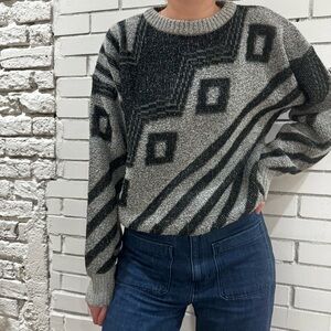 VINTAGE 80s/90s Nino Foriero geometric grey sweater - S